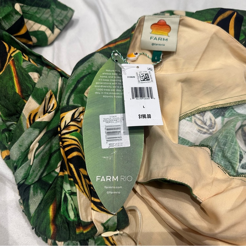 Farm Rio Tropical Leaves One Shoulder Mini Dress Green Large New with Tags - Picture 12 of 16